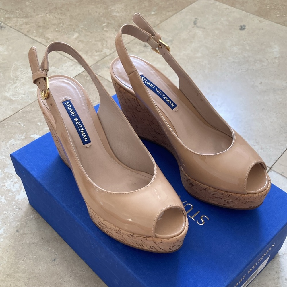 Stuart Weitzman Tan Platform Peep-Toe Pumps